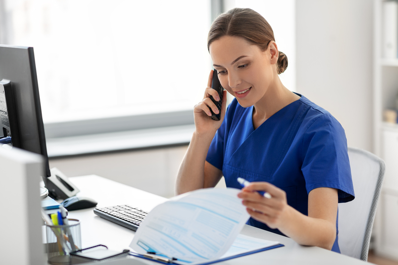 About BlueBird iT healthcare provider on the phone receiving IT tech support